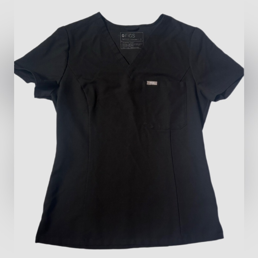Figs Classic Black V-Neck Scrub Top
